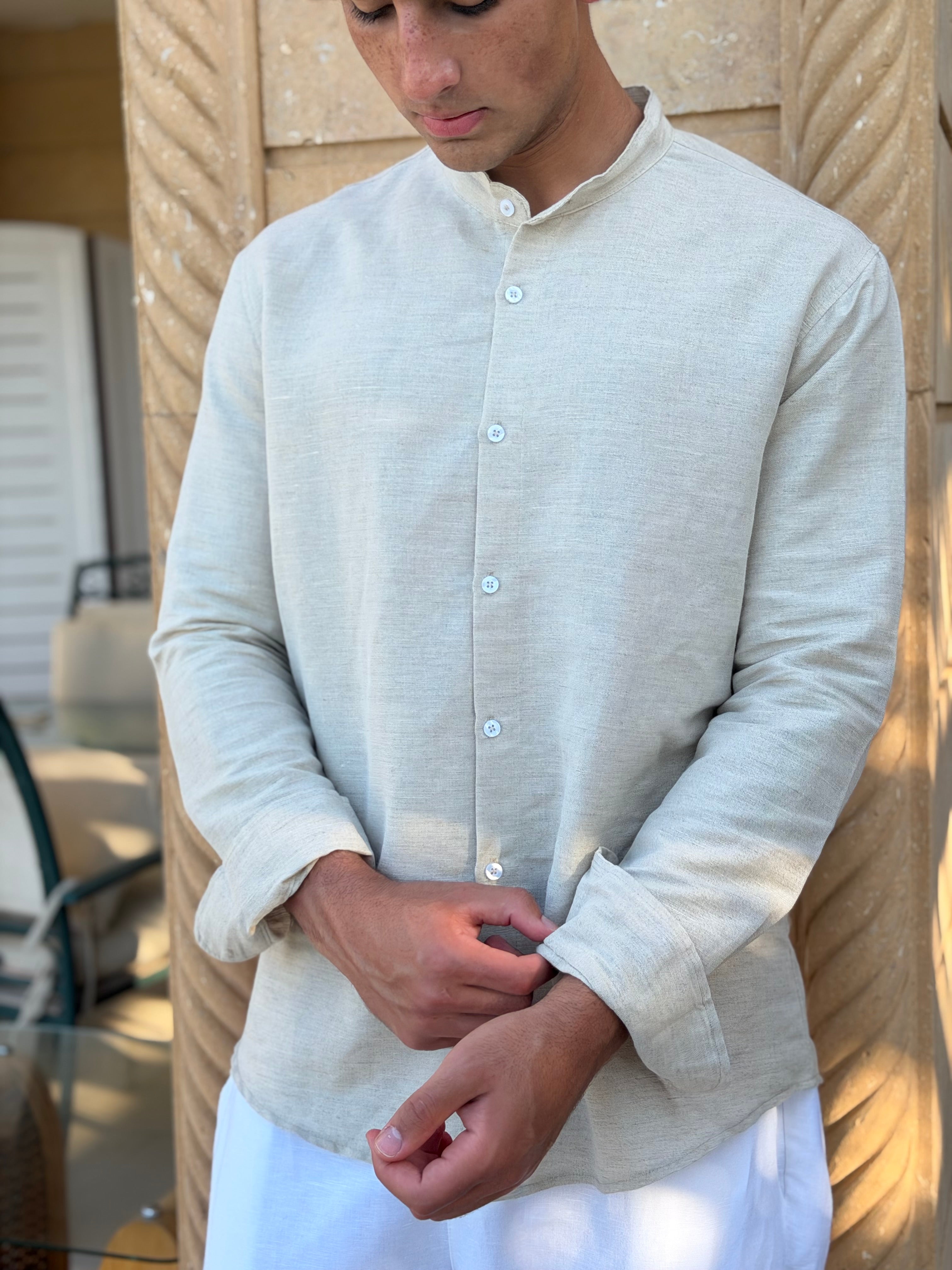 Sage green linen chemise