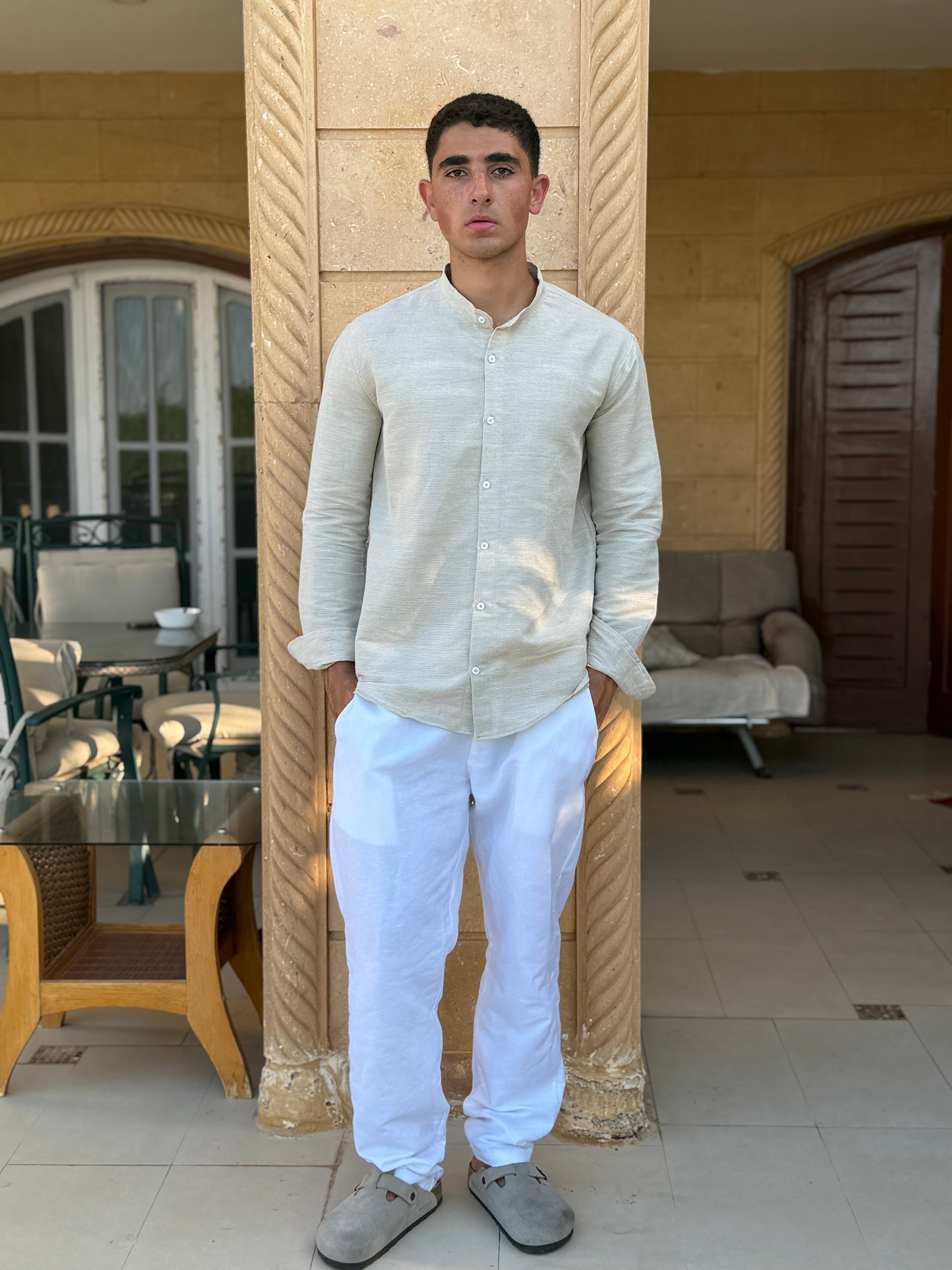 Sage green linen chemise